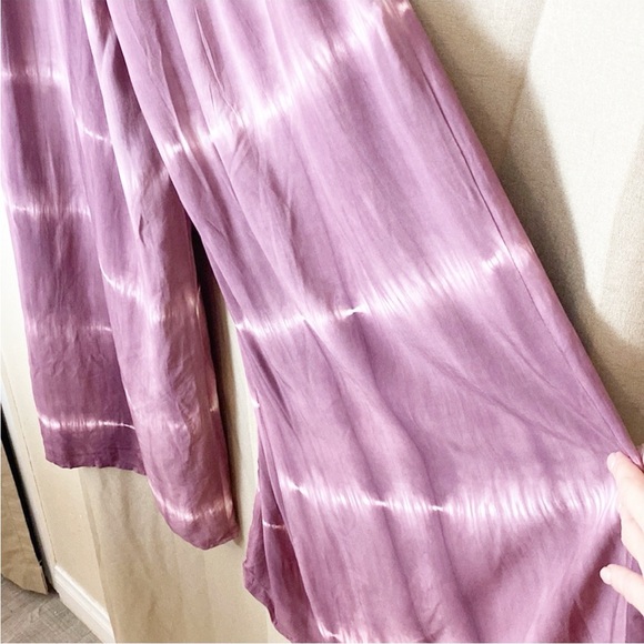 NEW! Anthro x Hem & Thread Tie Dye Front Slit Wide Palazzo Pants L Grape - Picture 7 of 8